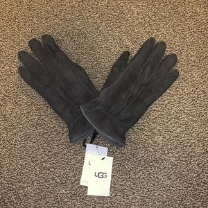 UGG 3-Point Leather Gloves, Men - Charcoal - NWT